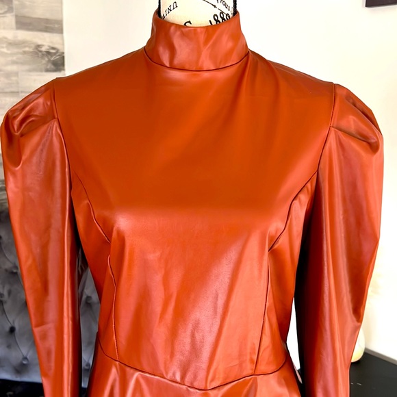 Faux Leather Mock Neck Top - Picture 3 of 4